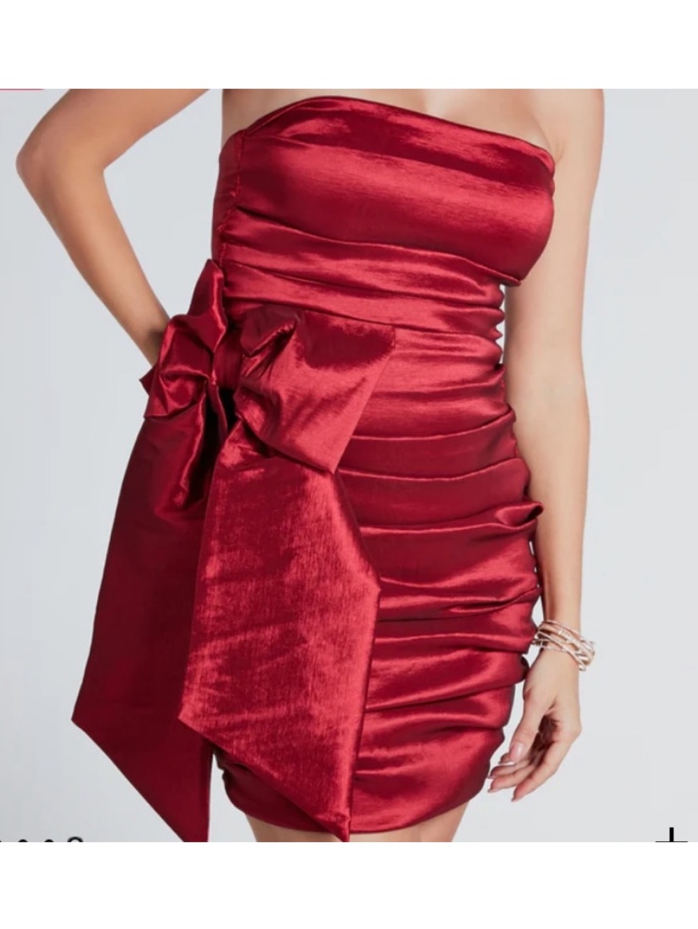 Lindsay Taffeta Strapless Bow Mini Dress